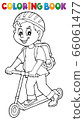 Coloring book boy on kick scooter theme 1 66061477
