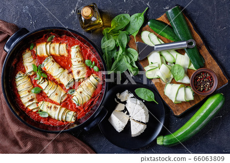 Zucchini rollatini with ricotta, spinach and basil Zucchini rollatini with ricotta, spinach and basil 66063809