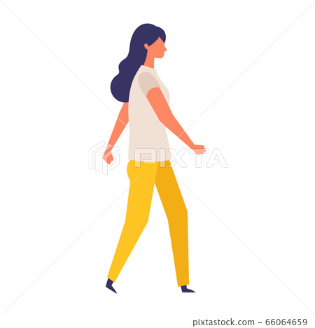 Full-length portrait of walking short-sleeved woman vector illustration 66064659