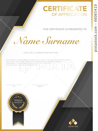 diploma certificate template black and gold color. diploma certificate template black and gold color. 66065419