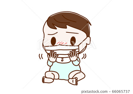 Sitting baby boy dislikes preventive masks Sitting baby boy dislikes preventive masks 66065737