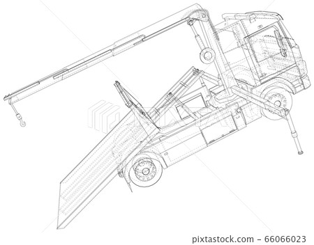 Tow truck vector. Towing car trucking vehicle transportation towage. Help on road. Wire-frame. The layers of visible and invisible lines are separated. EPS10 format 66066023