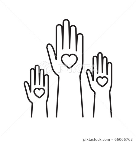 Charity event, hands raised, heart in the palm of 66066762
