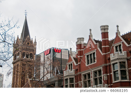 MELBOURNE, AUSTRALIA - JULY 26, 2018 Westpac bank in city with Church 66068195
