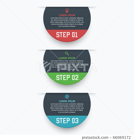 Vector infographics template with three options in material design style. It can be used as a chart, numbered banner, presentation, graph, report, web etc. Vector infographics template with three options in material design style. It can be used as a chart, numbered banner, presentation, graph, report, web etc. 66069172
