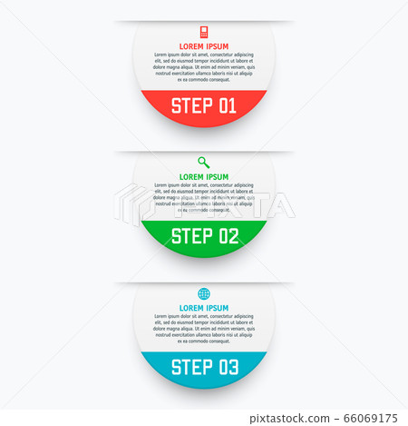 Vector infographics template with three options in material design style. It can be used as a chart, numbered banner, presentation, graph, report, web etc. Vector infographics template with three options in material design style. It can be used as a chart, numbered banner, presentation, graph, report, web etc. 66069175