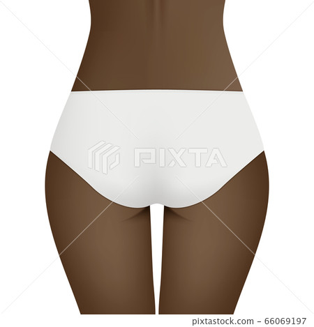 Beautiful woman s body in white bikini panties. Realistic vector template for design. Women health and intimate hygiene concept. 66069197