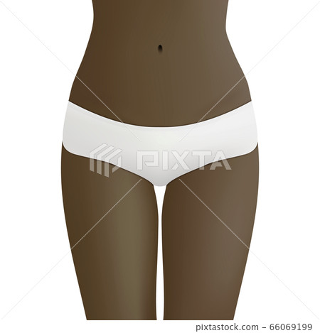 Beautiful woman s body in white bikini panties. Realistic vector template for design. Women health and intimate hygiene concept. Beautiful woman s body in white bikini panties. Realistic vector template for design. Women health and intimate hygiene concept. 66069199