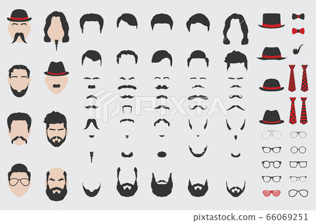 Different vector design elements of men face, beard, mustache, hair, tie and glasses. 66069251