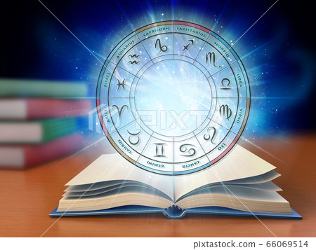 Zodiac wheel over an open book 66069514