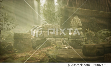 Hoary ruins of ancient city in pine forest 66069988
