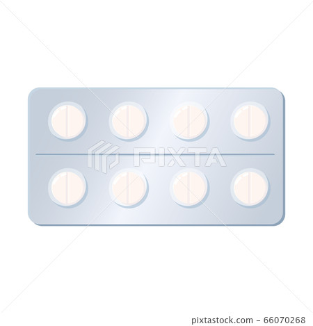 Medical pills blister white. Template tablets pack on white background. Mockup packaging design. Vector illustration isolated 66070268