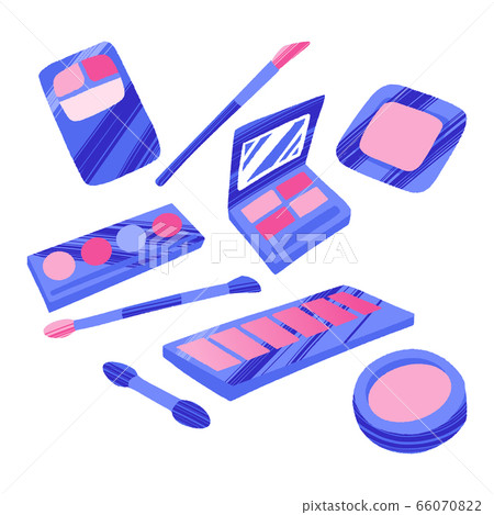 Hand drawn cosmetics set. Professional makeup powder, blush, eyeshadow and brushes. Hand drawn cosmetics set. Professional makeup powder, blush, eyeshadow and brushes. 66070822