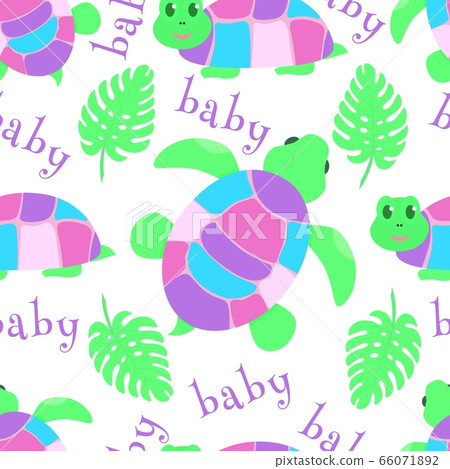 Seamless pattern with turtle, green leaves Seamless pattern with turtle, green leaves 66071892