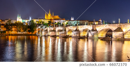 Prague night panorama. Prague Castle and Charles Bridge above Vltava River, Praha, Czech Republic Prague night panorama. Prague Castle and Charles Bridge above Vltava River, Praha, Czech Republic 66072370