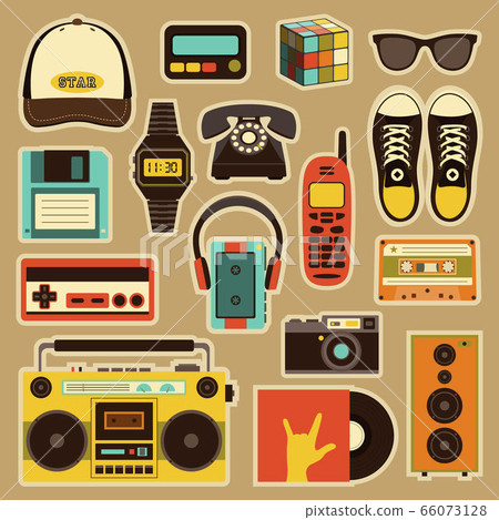 Vector old style equipments, accessories and things icons set. Old school collection in flat style. Design templates in EPS10. Vector old style equipments, accessories and things icons set. Old school collection in flat style. Design templates in EPS10. 66073128