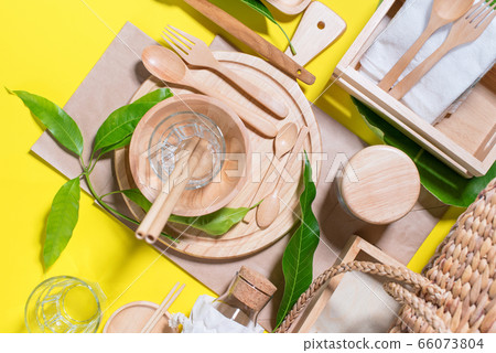 Zero waste concept Organic wooden kitchen dishes Zero waste concept Organic wooden kitchen dishes 66073804