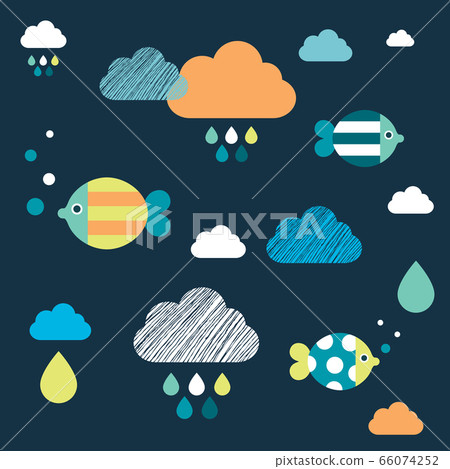 Colored fishes and clouds. Kids wall paper pattern. Colored fishes and clouds. Kids wall paper pattern. 66074252