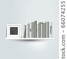 Photoframe mock up on the bookshelf. Template for poster, picture, painting. Vector. 66074255