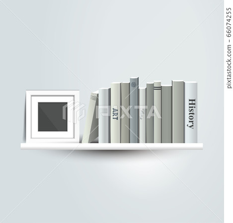 Photoframe mock up on the bookshelf. Template for poster, picture, painting. Vector. 66074255