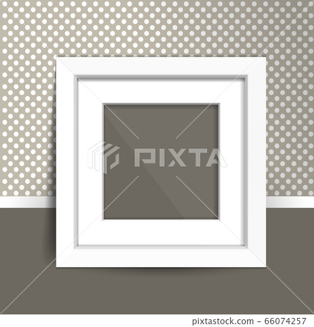 Photoframe mock up on the wall. Simple white empty framing. Template for poster, picture, painting. Vector. 66074257