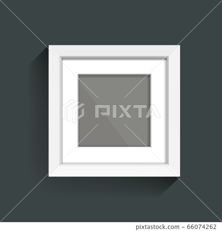 Photoframe mock up on the wall. Simple white empty framing. Template for poster, picture, painting. Vector. 66074262