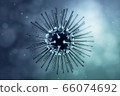 Coronavirus illustration. New deadly disease-causing viruses such as COVID-19 or SARS (Severe acute respiratory syndrome). Virus in a microscope close up. 3D rendering  66074692