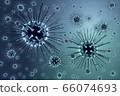 Coronavirus illustration. New deadly disease-causing viruses such as COVID-19 or SARS (Severe acute respiratory syndrome). Virus in a microscope close up. 3D rendering  66074693