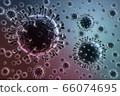 Coronavirus illustration. New deadly disease-causing viruses such as COVID-19 or SARS (Severe acute respiratory syndrome). Virus in a microscope close up. 3D rendering  66074695