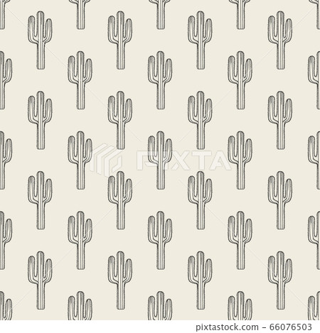 Hand drawn cactus seamless pattern. Engraving vintage style. Hand drawn cactus seamless pattern. Engraving vintage style. 66076503