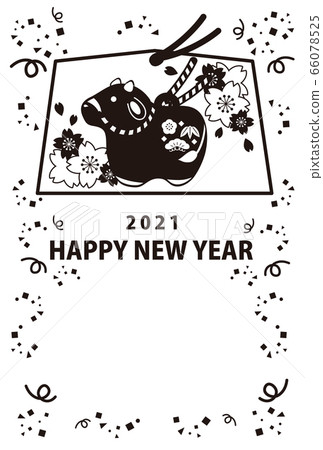 2021牛年新年賀卡圓環鈴鐺簡單黑色可愛插圖複製空間垂直 66078525