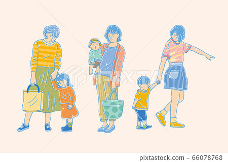 Mother and young child, go out shopping and playing, vector illustration 66078768