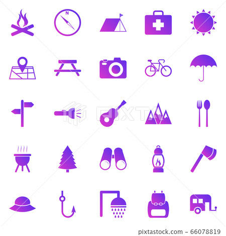 Camping gradient icons on white background Camping gradient icons on white background 66078819