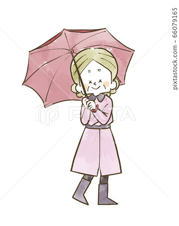 Senior woman holding an umbrella-watercolor Senior woman holding an umbrella-watercolor 66079165