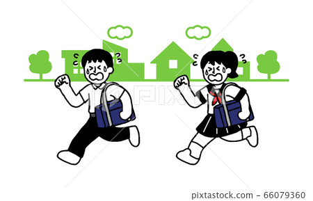 Uniform short-sleeved men and women with school bags that move around the city while sweating (simple) Uniform short-sleeved men and women with school bags that move around the city while sweating (simple) 66079360