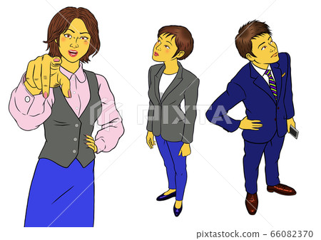 Three sets of female employees and male and female office workers who get angry when pointing Three sets of female employees and male and female office workers who get angry when pointing 66082370