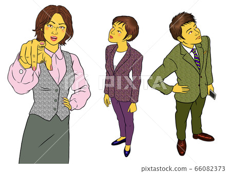 Three sets of female employees and male and female office workers who get angry when pointing Three sets of female employees and male and female office workers who get angry when pointing 66082373