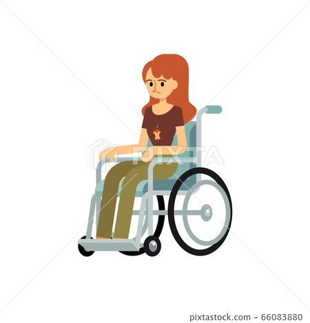 Front view of a disabled woman in a wheelchair flat vector illustration isolated. Front view of a disabled woman in a wheelchair flat vector illustration isolated. 66083880