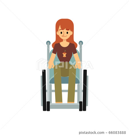 Front view of a disabled woman in a wheelchair flat vector illustration isolated. Front view of a disabled woman in a wheelchair flat vector illustration isolated. 66083888