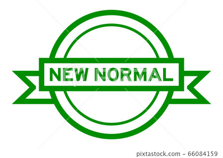 Round vintage label banner in green color with word new normal on white background Round vintage label banner in green color with word new normal on white background 66084159