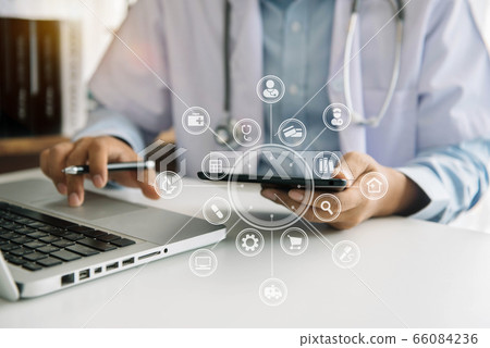 Medicine doctor hand working with modern digital tablet computer interface as medical network concept. Medicine doctor hand working with modern digital tablet computer interface as medical network concept. 66084236