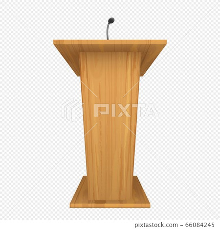 Wooden podium or pulpit with microphone 66084245