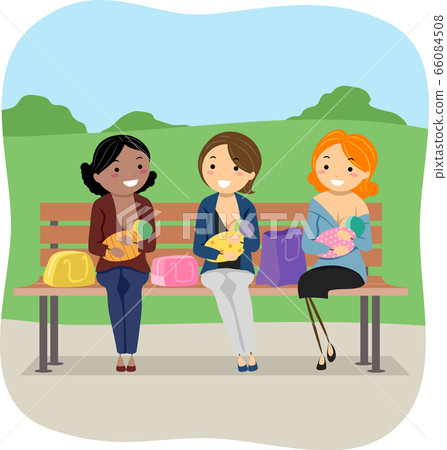 Girls Moms Baby Public Breastfeeding Illustration Girls Moms Baby Public Breastfeeding Illustration 66084508