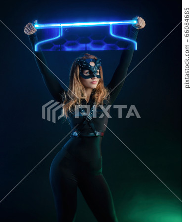 Pixel light show dancing girl in a cat costume for Halloween freezelight Pixel light show dancing girl in a cat costume for Halloween freezelight 66084685