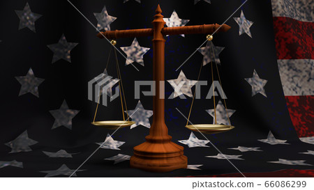 The libra on front American flag 3d rendering for law content. 66086299
