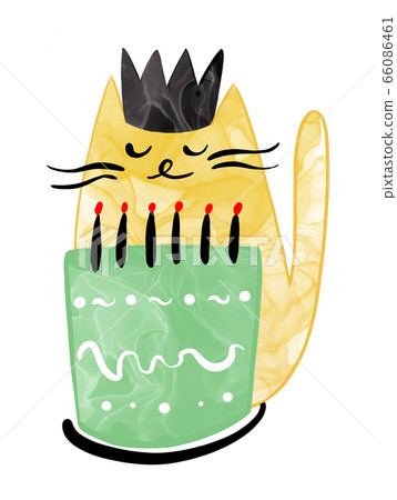 Illustration of a cat pet in watercolor style with a texture of different colors on a white isolated Illustration of a cat pet in watercolor style with a texture of different colors on a white isolated 66086461