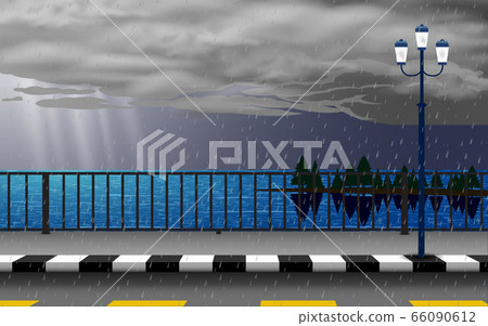 landscape of road on the beach in the rainday 66090612