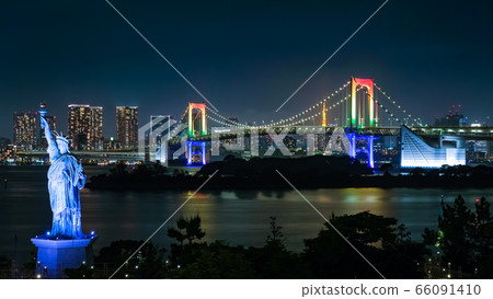 Rainbow bridge, illuminated in seven colors From Odaiba Rainbow bridge, illuminated in seven colors From Odaiba 66091410