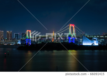 Rainbow bridge, illuminated in seven colors From Odaiba Rainbow bridge, illuminated in seven colors From Odaiba 66091415