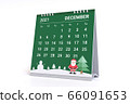 3D Rendering - Calendar for December with christmas theme. 2021 Monthly calendar week starts on sunday. 66091653